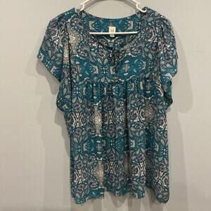 Gap Womens Chiffon Top Size XXL Teal Blue Work Wear Office Career Shirt Boho